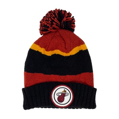 NBA Knit Beanie - Miami Heat, Striped, Cuffed with Pom
