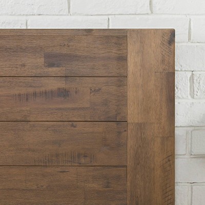 King Brown Wood Platform Bed Frame with Headboard and Slats