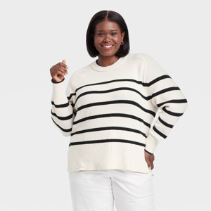 Women's Crewneck Pullover Sweater - A New Day™ Black/White - 1 of 3