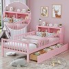 TiramisuBest Twin Kids Bed Frame, Toddler Bed with Guardrails and 2 Storage Drawers Solid Wood Platform for Minimalist Bedroom, Pink - 4 of 4
