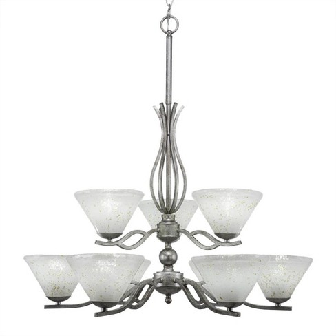 Toltec Lighting Revo 9 - Light Chandelier in  Aged Silver with 7" Gold Ice Shade - image 1 of 1