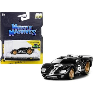 1966 Ford GT40 MKII #2 Black with Silver Stripes and Gold Wheels 1/64 Diecast Model Car by Muscle Machines - 1 of 3