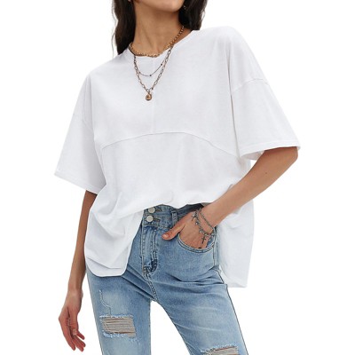EXLURA Womens Summer Oversized T Shirts Crewneck Loose Workout Short Sleeve Blouse Tops 2025 Y2K Casual Athletic Basic Tee