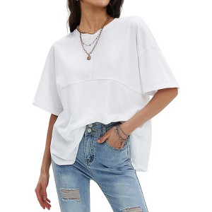 EXLURA Womens Summer Oversized T Shirts Crewneck Loose Workout Short Sleeve Blouse Tops 2025 Y2K Casual Athletic Basic Tee - 1 of 4