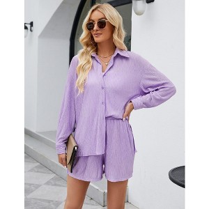YESFASHION  Women Y2K 2 Piece Pants Set Oversized Button Down Shirt High Waist Pants Outfits Summer Streetwear - 1 of 4