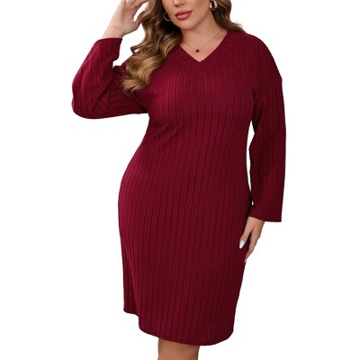 Women's Plus Size Sweater Ribbed Knit Dress Long Sleeve Casual Tunic Dresses