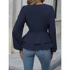 Women's Peplum Tops,Puff Sleeve Wrap V Neck Peplum Tops,Dressy Lantern Sleeve V Neck Wrap Work Blouse Shirts Casual Outfits navy blue,L - 3 of 4