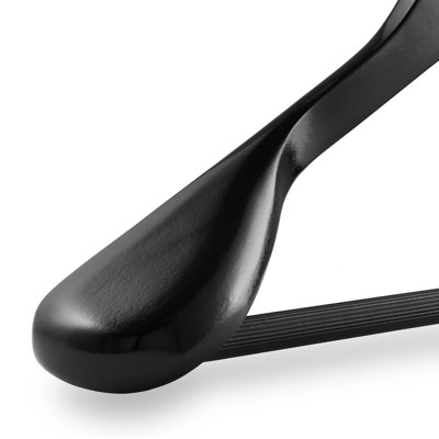 Black Wide Shoulder Wooden Suit Hangers with Non-Slip Bar, Set of 6