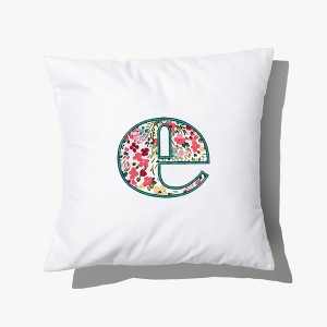 Personalization Mall Boho Floral Initial Embroidered Applique Throw Pillow - 1 of 3