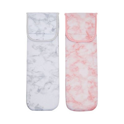 Glamlily 2 Pack Curling and Flat Iron Case, Marble Print Travel Accessories (15x5 In)