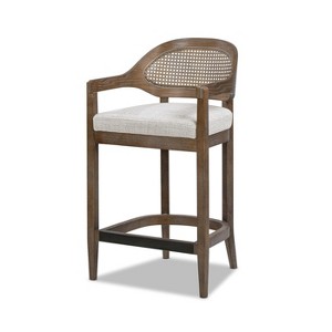 Jennifer Taylor Home Americana Mid-Century Modern 26" Cane Back Counter Stool, Two-Tone Neutral Gray Polyester Wool Blend - 1 of 4