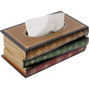 Vintage Book Tissue Box Cover, Classic Wooden Rectangular Holder for Living Room and Office Decor - 1 of 4