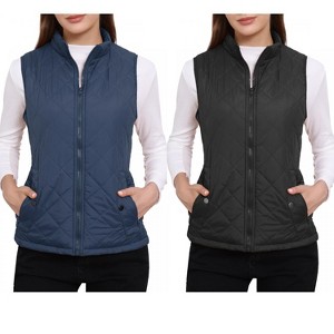 INSPIRE CHIC Women's Stand Collar Lightweight Gilet Quilted Zip Vest 2 Packs - 1 of 4