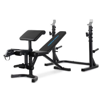 ProForm Sport Olympic Rack and Adjustable 3 Position Weight Bench for Strength Training and Home Gyms with Vinyl Seat and Removeable Preacher Pad