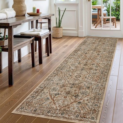 Washable Vintage Hallway Runner Rug - Soft Low Pile Non-Slip Carpet for Bedroom, Kitchen, Laundry, Entryway