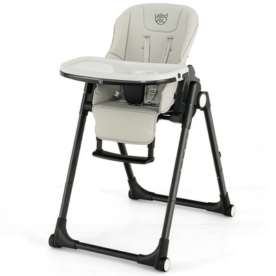 Image of Babyjoy 4-in-1 Foldable Baby High Chair Height Adjustable Feeding Chair with Wheels Grey