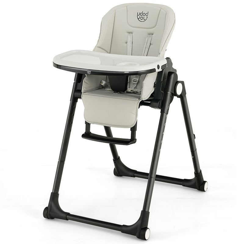 Babyjoy 4-in-1 Foldable Baby High Chair Height Adjustable Feeding Chair with Wheels Grey/Beige/Pink, 1 of 7