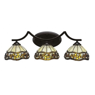 Toltec Lighting Zilo 3 - Light Vanity in  Dark Granite with 7'' Roman Jewel Art Glass Shade