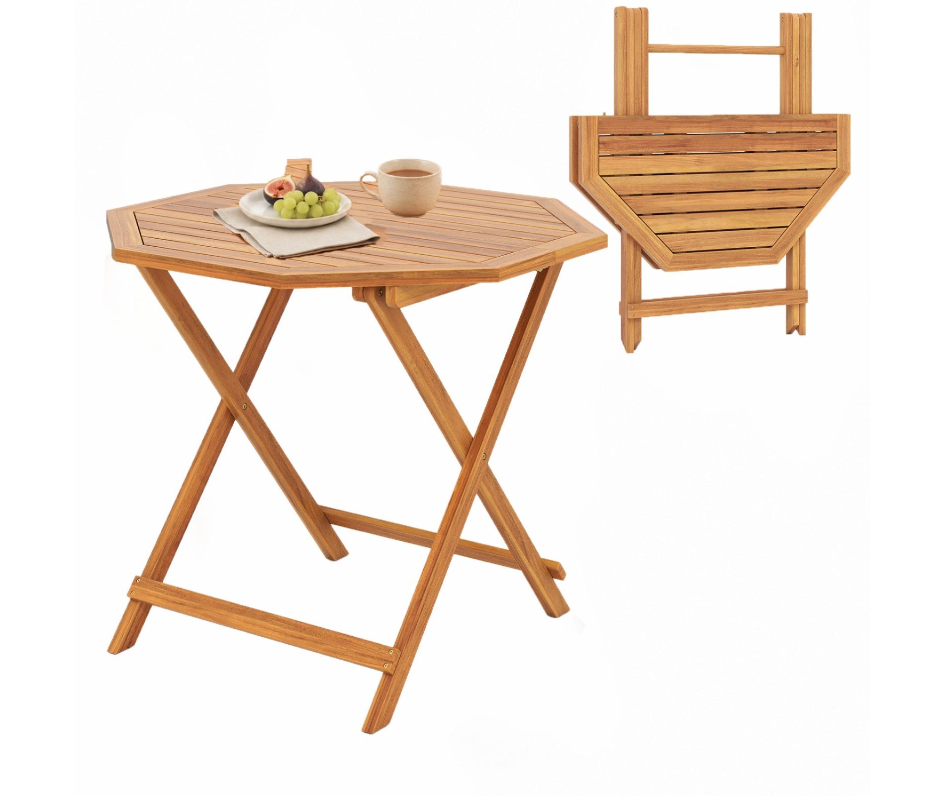 Gymax 37.5" Outdoor Folding Dining Table for 4 w/Slatted Tabletop Reinforced Crossbars