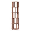 PDTEND Round Solid Wood Rotating Bookshelf on Wheels, for Small Spaces, Bedroom, Office & Corner - Walnut - 2 of 4
