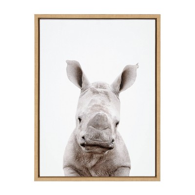 Natural Wood Framed Baby Rhino Canvas Print, 27" x 22"