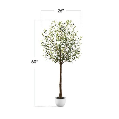 Lifelike 5ft Green Faux Olive Tree with White Plastic Planter