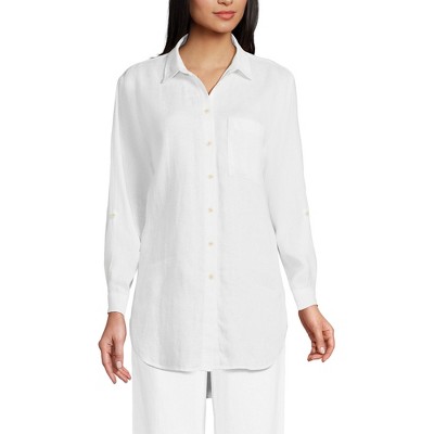 Lands' End Women's Linen Roll Sleeve Relaxed Tunic Top