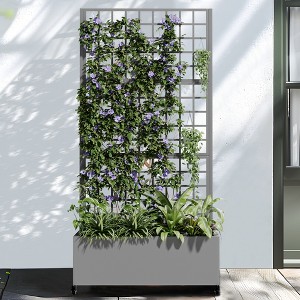 SpassWay 71"H Metal Planter Box with Trellis Raised Garden Bed with Arbor Privacy Screen with Wheels - 1 of 4