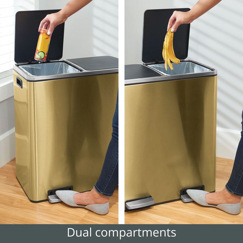 mDesign Metal Steel 60-Liter Large Dual Compartment Step Trash Can, 4 of 8