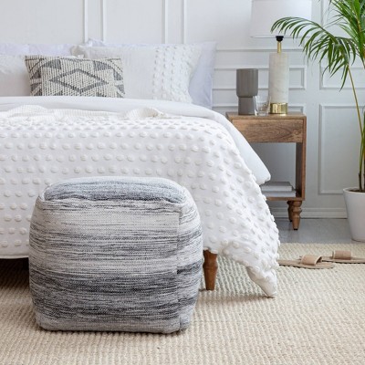 Caledonia Pouf Gray/Ivory - Anji Mountain: Handmade, Square, Unupholstered, Fair Trade Certified