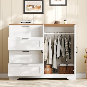 43.3'' H Armoire Wardrobe Closet with 4 Drawers and 2 Doors, Hanging Rod - 1 of 4