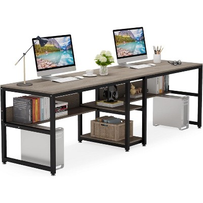 Tribesigns Double Desk with Bookshelf, 78.7" Computer Office Double Desk for Two Persons, Writing Desk Workstation with Shelf for Home Office