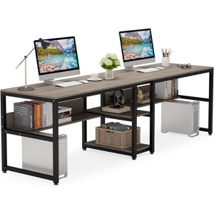 Tribesigns Double Desk with Bookshelf, 78.7" Computer Office Double Desk for Two Persons, Writing Desk Workstation with Shelf for Home Office - 1 of 4