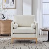 Modern Farmhouse Boucle Accent Chair,Wood Armchair with Natural Wood Legs and Two Bolster Pillows for Living Room Office-Coolbibila - 3 of 4