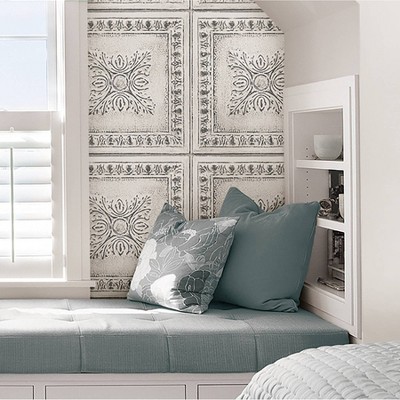 Reclaimed Tin Peel & Stick Vintage Tile Wallpaper, Light Gray, 30.75 Sq Ft