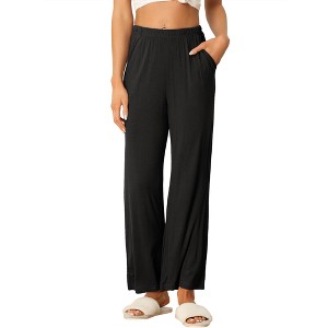 INSPIRE CHIC Women's Cotton Stretchy Elastic Waist Straight Wide-Leg Pajama Pants with Pockets - 1 of 4