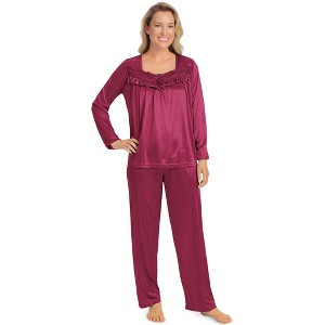 Collections Etc Soft and Silky Lace Long Sleeve Top Pajama Set - 1 of 4