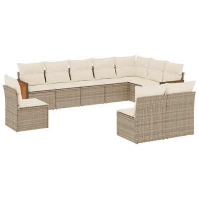 vidaXL 10 Piece Patio Sofa Set with Cushions Beige and Cream Poly Rattan - Without Table