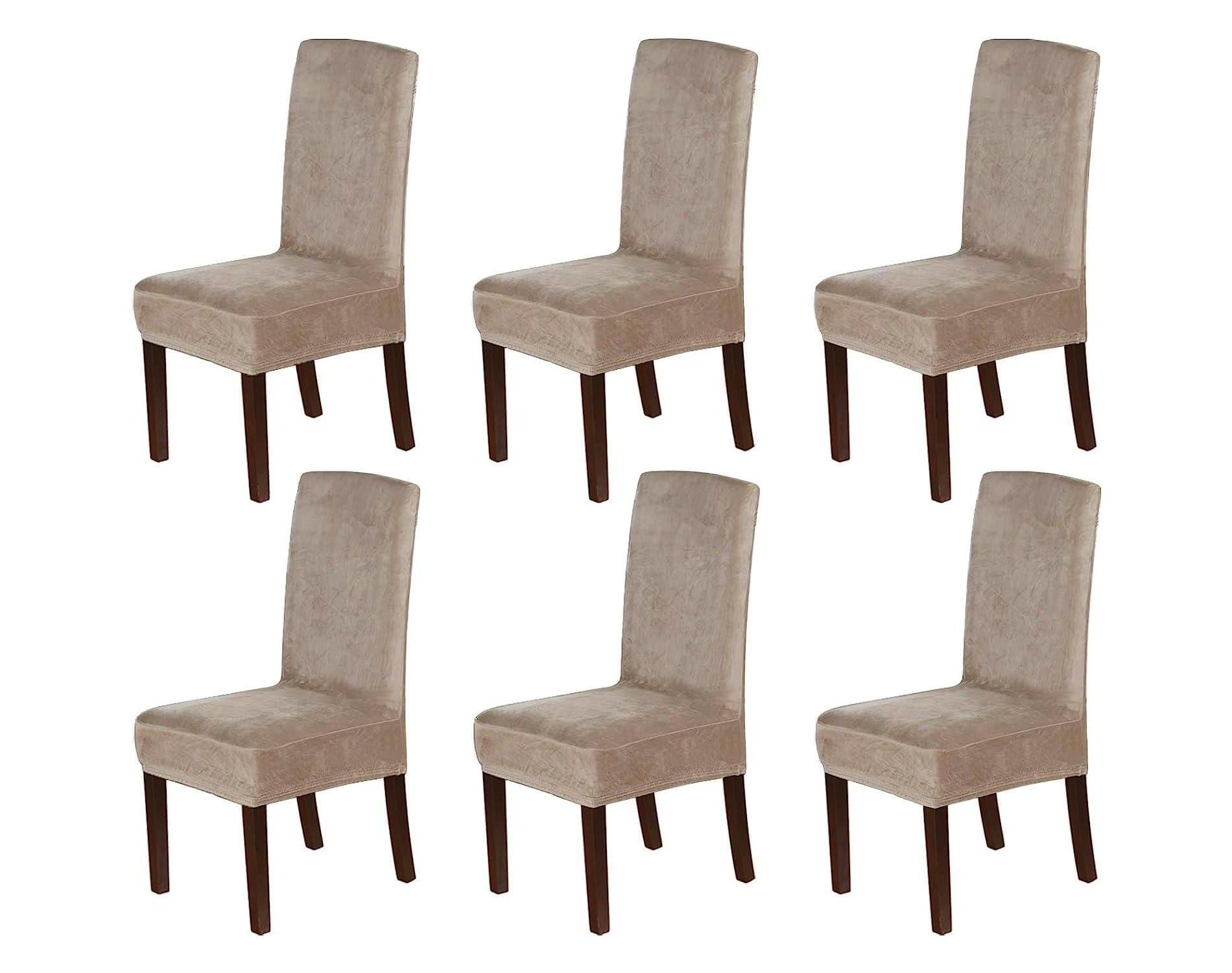 H.Versailtex Velvet Dining Chair Covers for Dining Room TAUPE Pack of 6