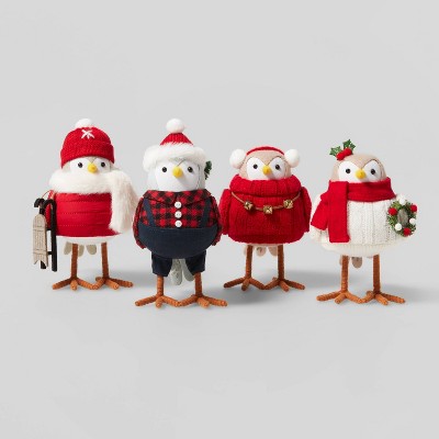 4pk Holiday Outdoorsy Birds Decorative Figurine Set Red - Wondershop™