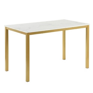 HomeRoots 47" White and Gold Faux Marble and Metal Dining Table - 1 of 4