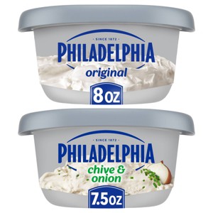 Philadelphia 8oz Original Cream Cheese Spread + 7.5oz Chive & Onion Cream Cheese Spread - 1 of 4