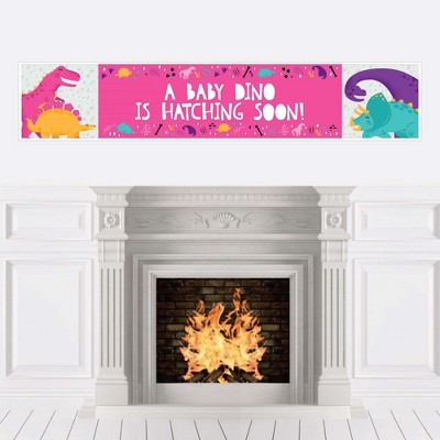 Big Dot of Happiness Roar Dinosaur Girl - Dino Mite T-Rex Baby Shower Decorations Party Banner