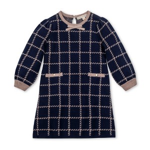 Girls' Organic Puff Sleeve Bow Detail Intarsia Sweater Dress, Kids - 1 of 3