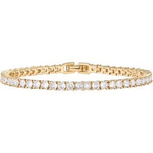 14K Gold Plated 3mm Cubic Zirconia Classic Tennis Bracelet | Gold Bracelets for Women | Size 6.5-7.5 Inch - 1 of 4