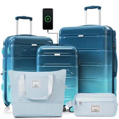 BEAFUP 5-Piece Hard Shell Luggage Set with Spinner Wheels and TSA Lock - 20", 24", 28" Lightweight Suitcases and Travel Bag with USB Port for Travel