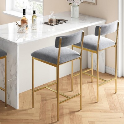 Bar Stools Set of 2, Kitchen Bar Stools with Footrest, 25.5 Inches Upholstered Bar Chairs with Back