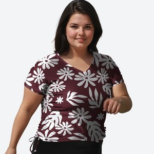 Calypsa Women's Plus Size V-Neck Short Sleeve Rashguard UPF 50+ Adele Swim Top - 1 of 2
