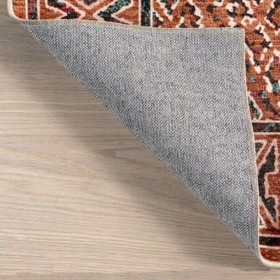 Bagmati Orange Geometric Washable 4' x 6' Synthetic Rug
