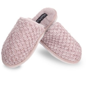 Memoi Women's Woven Chenille Textured Hard Bottom Plush Slippers - 1 of 2